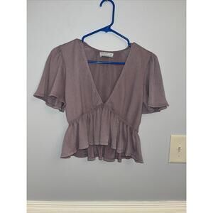 Urban Outfitters Womens Top Blouse Cropped Size M Open V-Neck Butterfly Sleeve